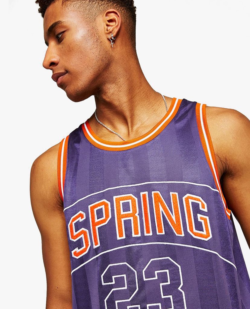 TOPMAN - Áo ba lỗ nam Purple Spring Embroidered