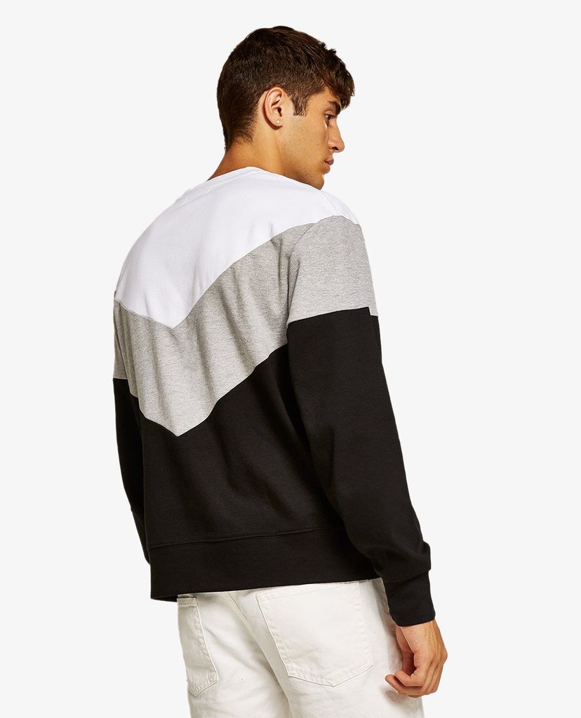 TOPMAN - Áo sweatshirt nam cổ tròn tay dài Black Chevron Panel