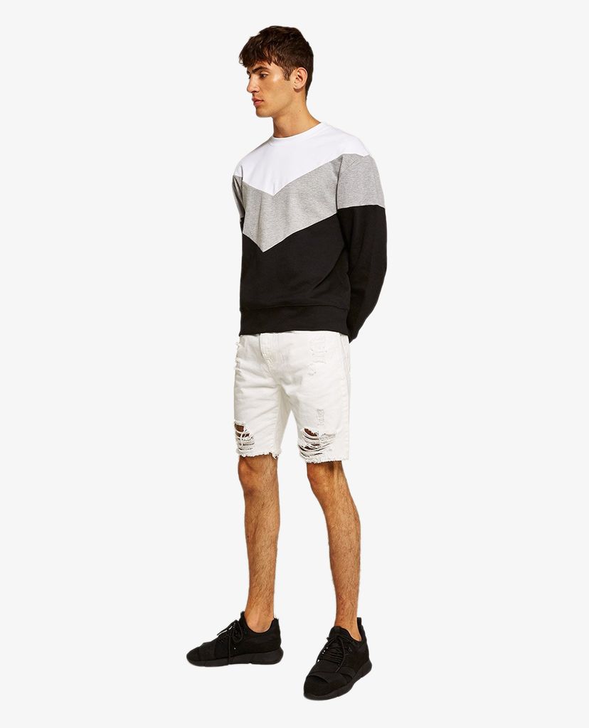 TOPMAN - Áo sweatshirt nam cổ tròn tay dài Black Chevron Panel
