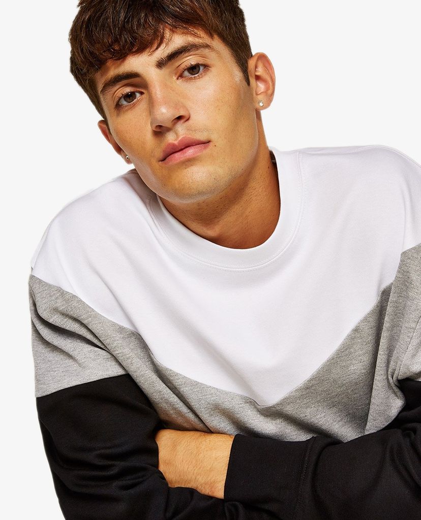 TOPMAN - Áo sweatshirt nam cổ tròn tay dài Black Chevron Panel
