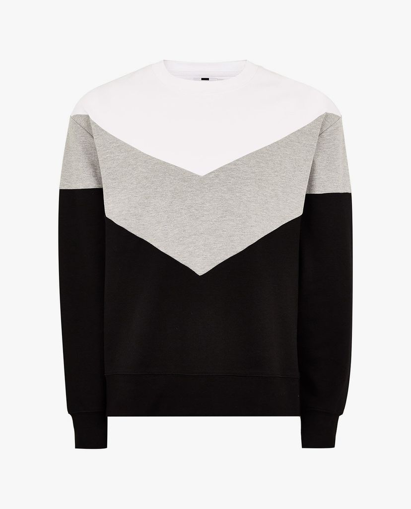 TOPMAN - Áo sweatshirt nam cổ tròn tay dài Black Chevron Panel