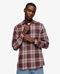 TOPMAN - Áo sơ mi nam tay dài Burgundy & Pink Check Slim
