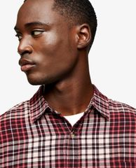 TOPMAN - Áo sơ mi nam tay dài Burgundy & Pink Check Slim