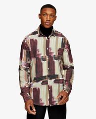 TOPMAN - Áo sơ mi nam tay dài cổ gập Abstract Paint Stroke Print