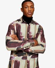 TOPMAN - Áo sơ mi nam tay dài cổ gập Abstract Paint Stroke Print