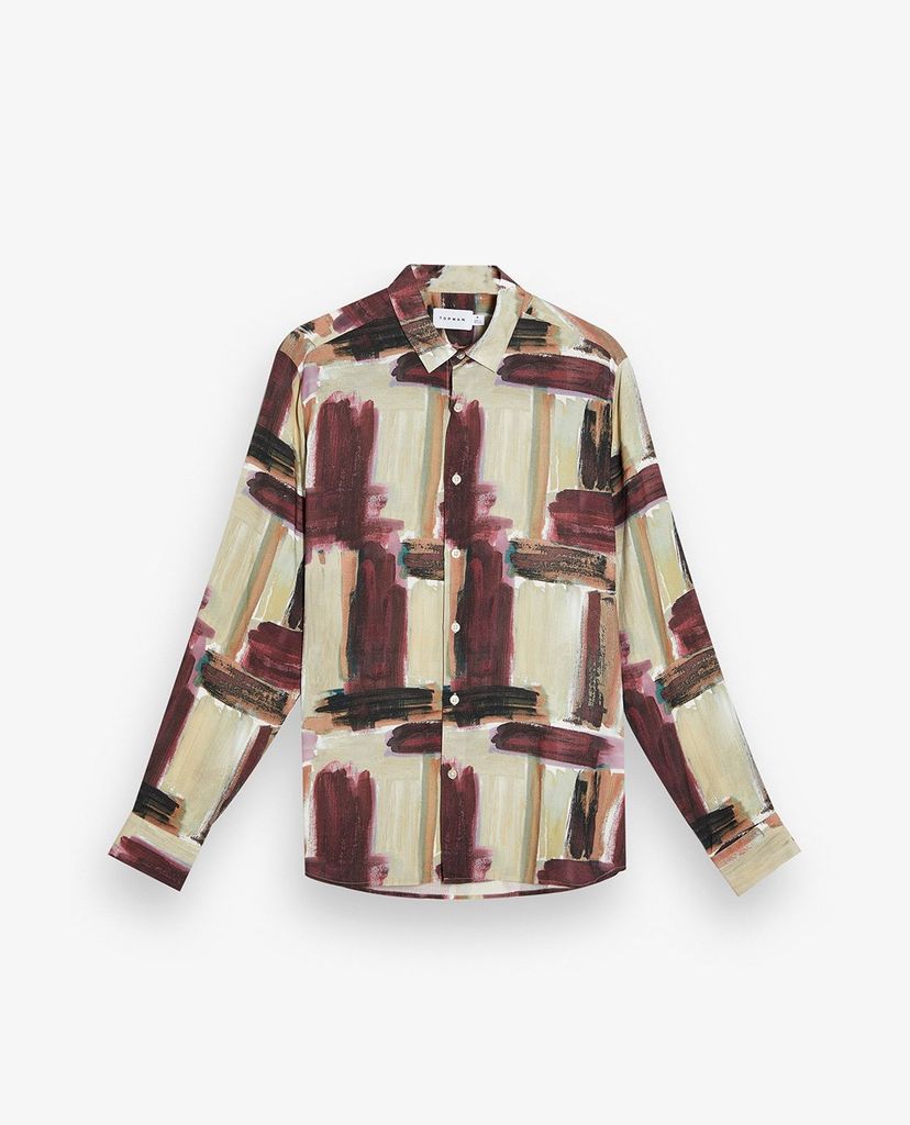 TOPMAN - Áo sơ mi nam tay dài cổ gập Abstract Paint Stroke Print