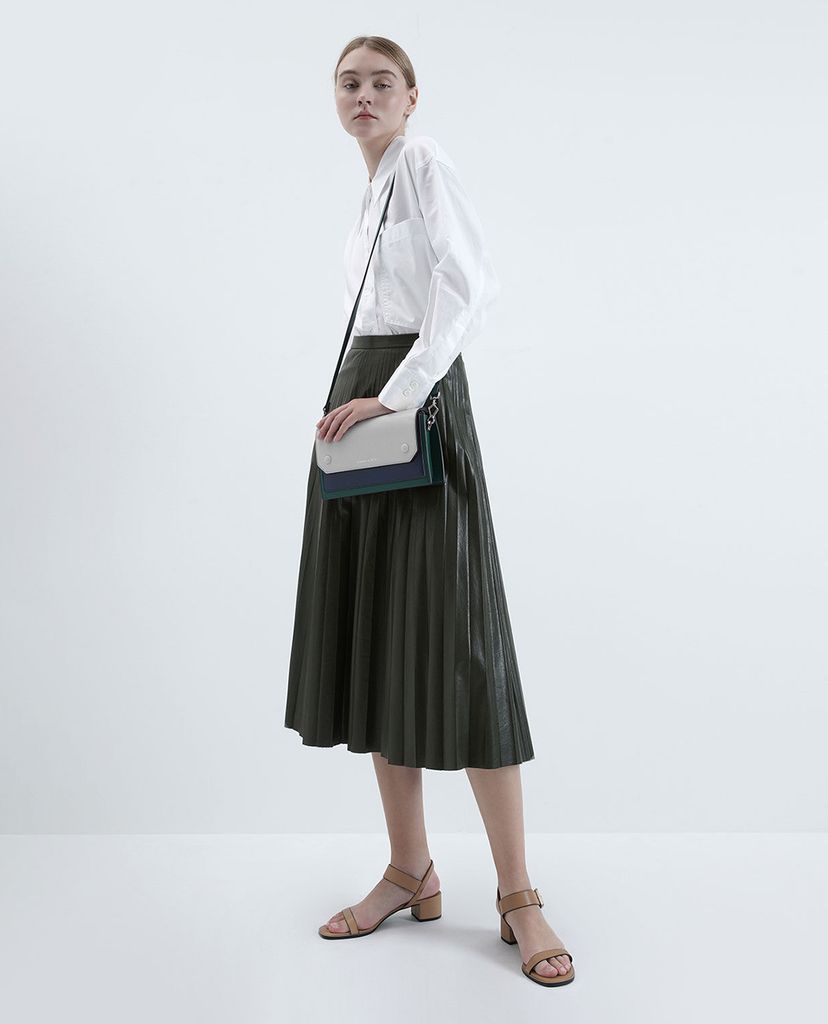 CHARLES & KEITH - Giày sandal cao gót quai ngang Frame Buckle Block