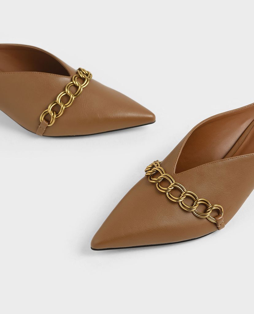 CHARLES & KEITH - Giày cao gót mũi nhọn Chain Strap V Cut