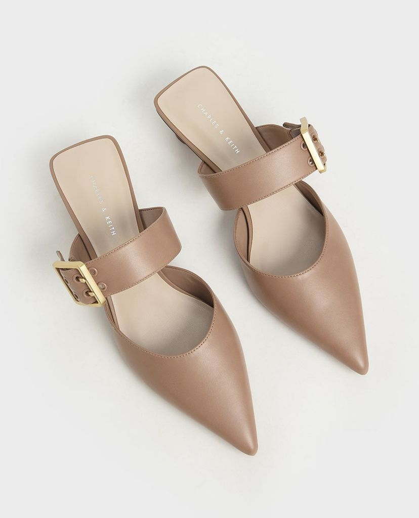 CHARLES & KEITH - Giày cao gót mũi nhọn Satin Grommet Buckle