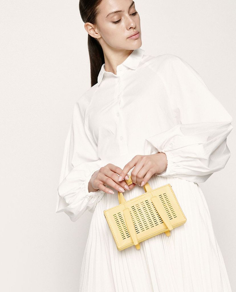 CHARLES & KEITH - Túi xách tay nữ chữ nhật Laser Cut Double