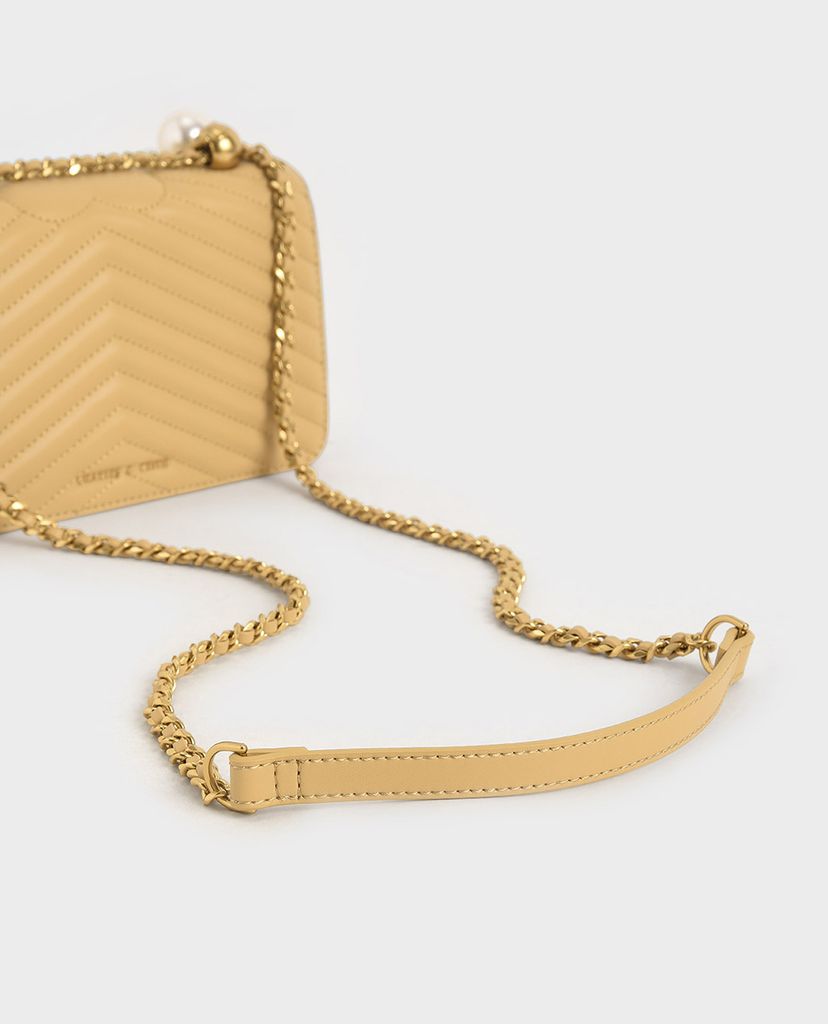 CHARLES & KEITH - Túi đeo chéo nữ chữ nhật Pearl Embellished