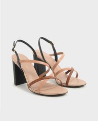 CHARLES & KEITH - Giày cao gót sandal quai chéo đế vuông Slingback