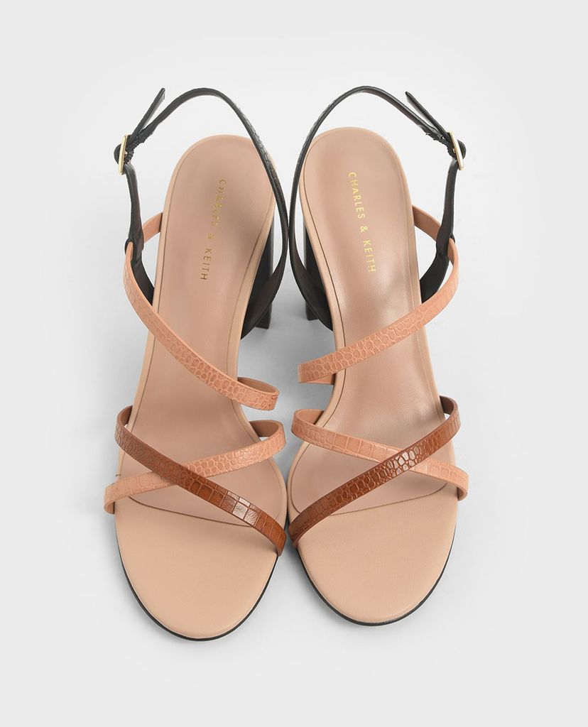 CHARLES & KEITH - Giày cao gót sandal quai chéo đế vuông Slingback