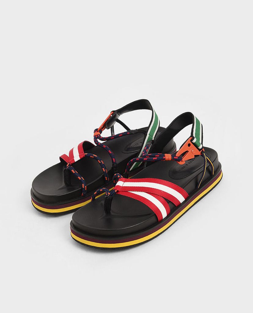 CHARLES & KEITH - Giày sandal nữ quai ngang Two Tone Grosgrain & Rope
