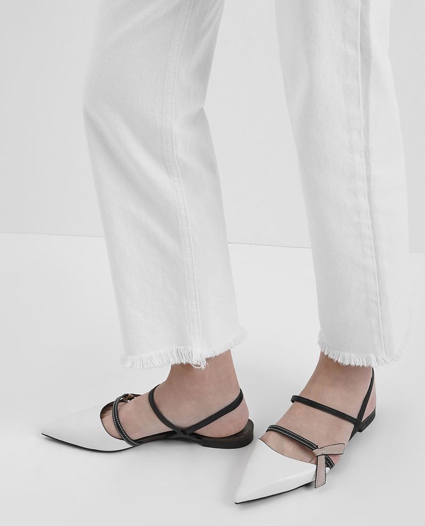 CHARLES & KEITH - Giày đế bệt mũi nhọn Front Knot Tie Patent Slingback