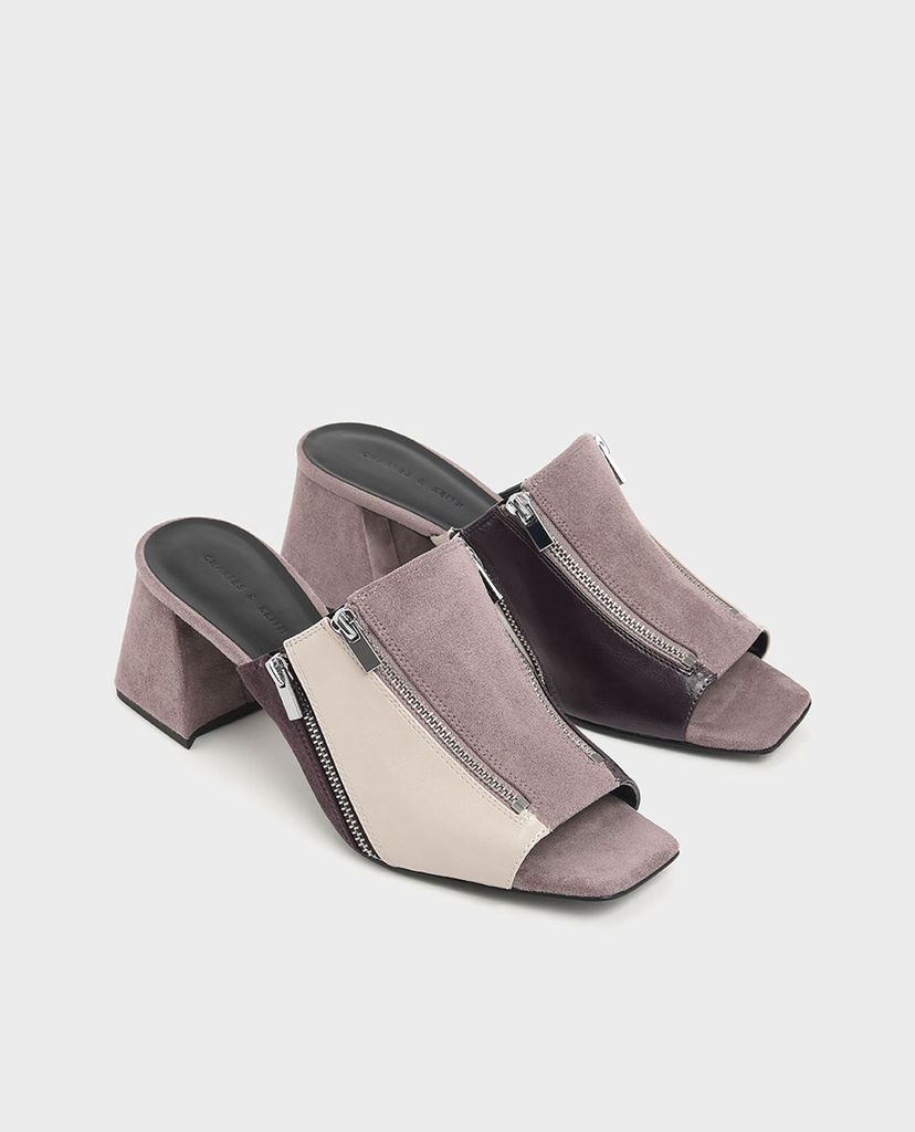 CHARLES & KEITH - Giày sandal Textured Multicolour Zip Detail Slide Sandals
