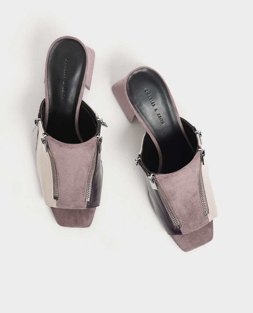CHARLES & KEITH - Giày sandal Textured Multicolour Zip Detail Slide Sandals