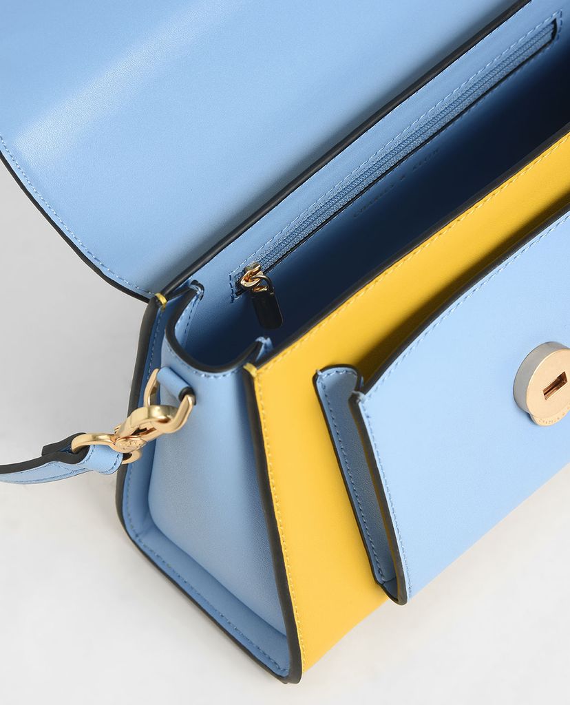 CHARLES & KEITH - Túi xách tay nữ chữ nhật Angular Flap Metallic Top