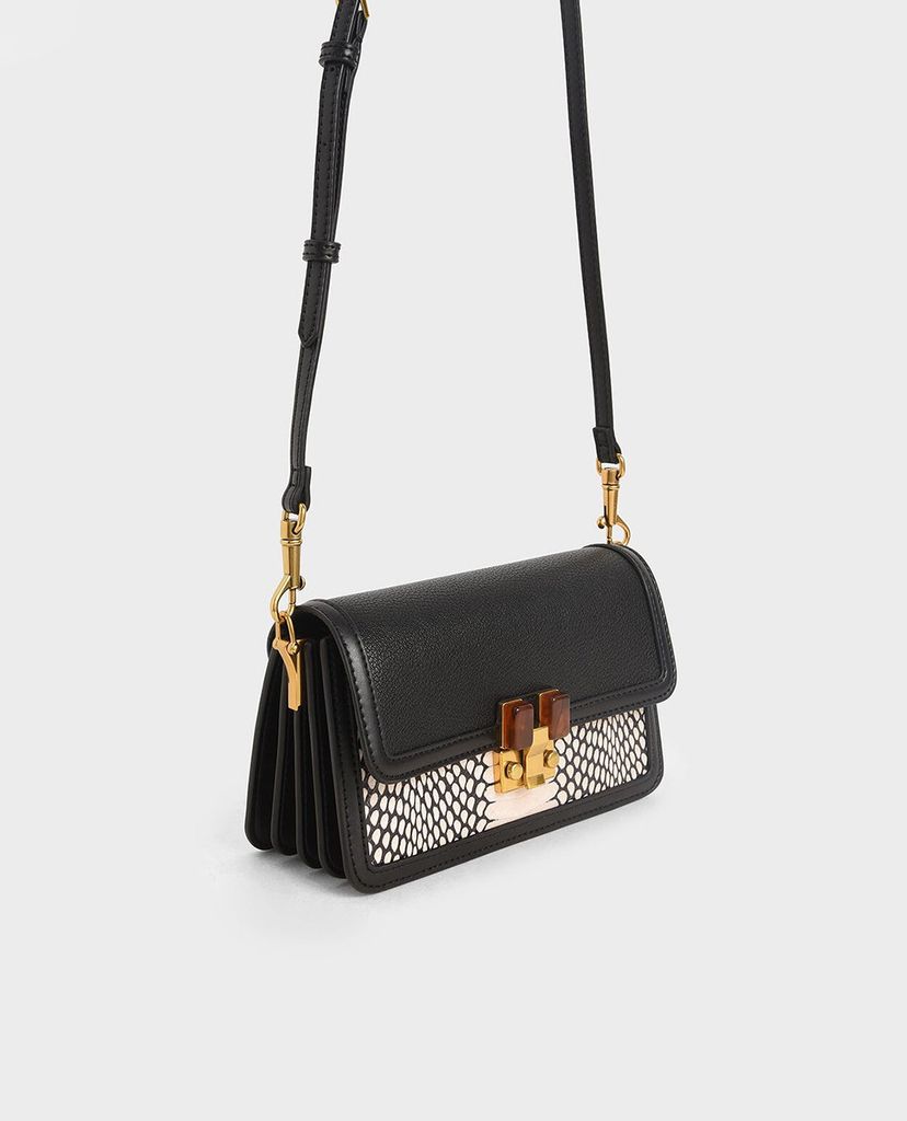 CHARLES & KEITH - Ví cầm tay nữ chữ nhật Stone Embellished