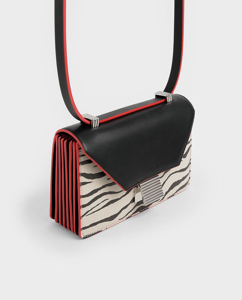 CHARLES & KEITH - Túi đeo chéo Croc Effect Push Lock Crossbody