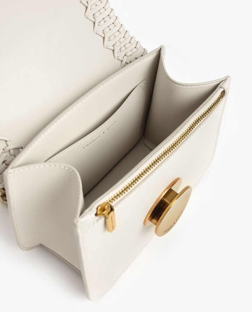 CHARLES & KEITH - Túi đeo vai nữ chữ nhật nắp gập phối chi tiết dệt thời trang