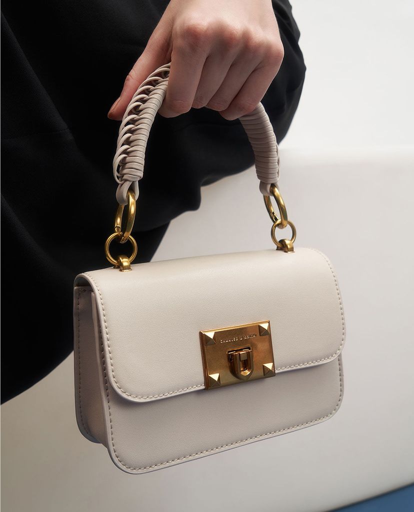 CHARLES & KEITH - Túi xách tay nữ hình chữ nhật Metallic Turn Lock