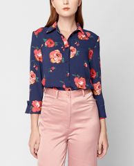 GIGI - Áo sơ mi nữ cổ bẻ tay dài Big Rose Plain