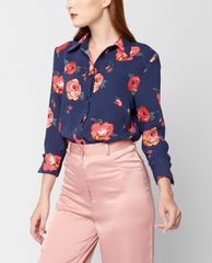 GIGI - Áo sơ mi nữ cổ bẻ tay dài Big Rose Plain