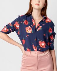 GIGI - Áo sơ mi nữ cổ bẻ tay dài Big Rose Plain