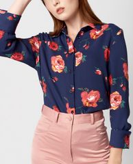GIGI - Áo sơ mi nữ cổ bẻ tay dài Big Rose Plain