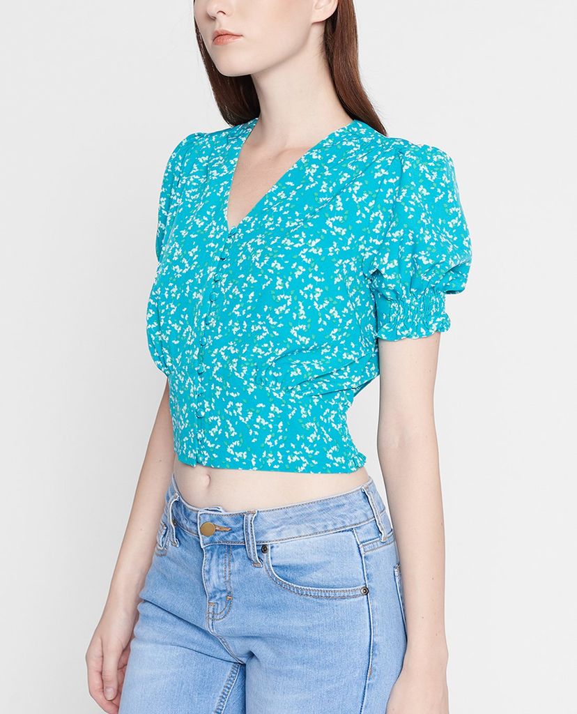 GIGI - Áo kiểu nữ ngắn tay cổ V Smocked Button