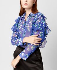 GIGI - Áo sơ mi nữ cổ bẻ tay dài phối họa tiết hoa thời trang