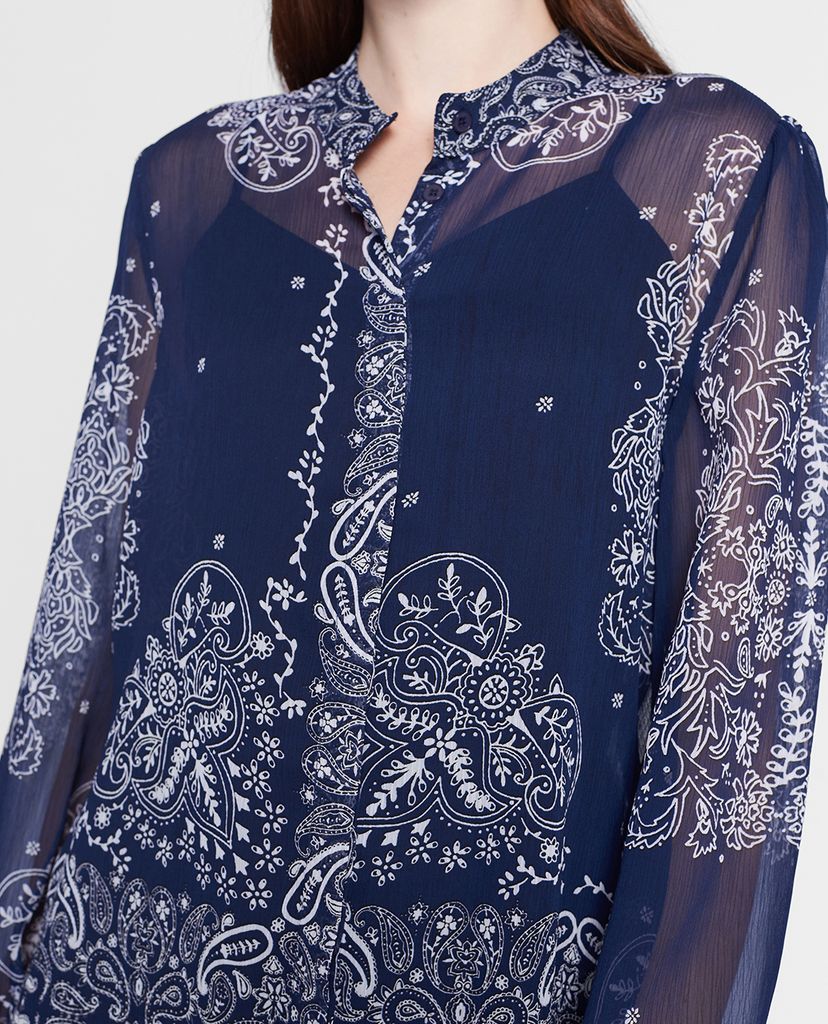 GIGI - Áo kiểu nữ cổ trụ tay dài Mandarin Collar