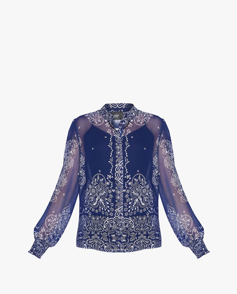 GIGI - Áo kiểu nữ cổ trụ tay dài Mandarin Collar