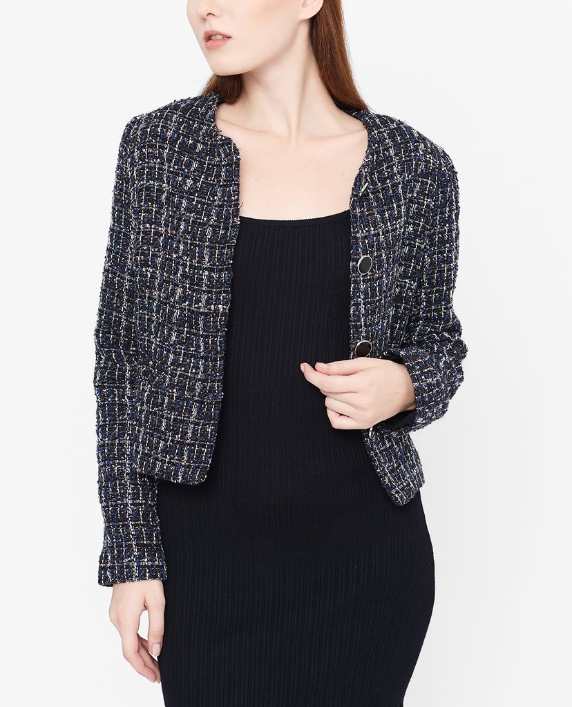 GIGI - Áo khoác nữ cổ tròn phối nút Boxy tweed