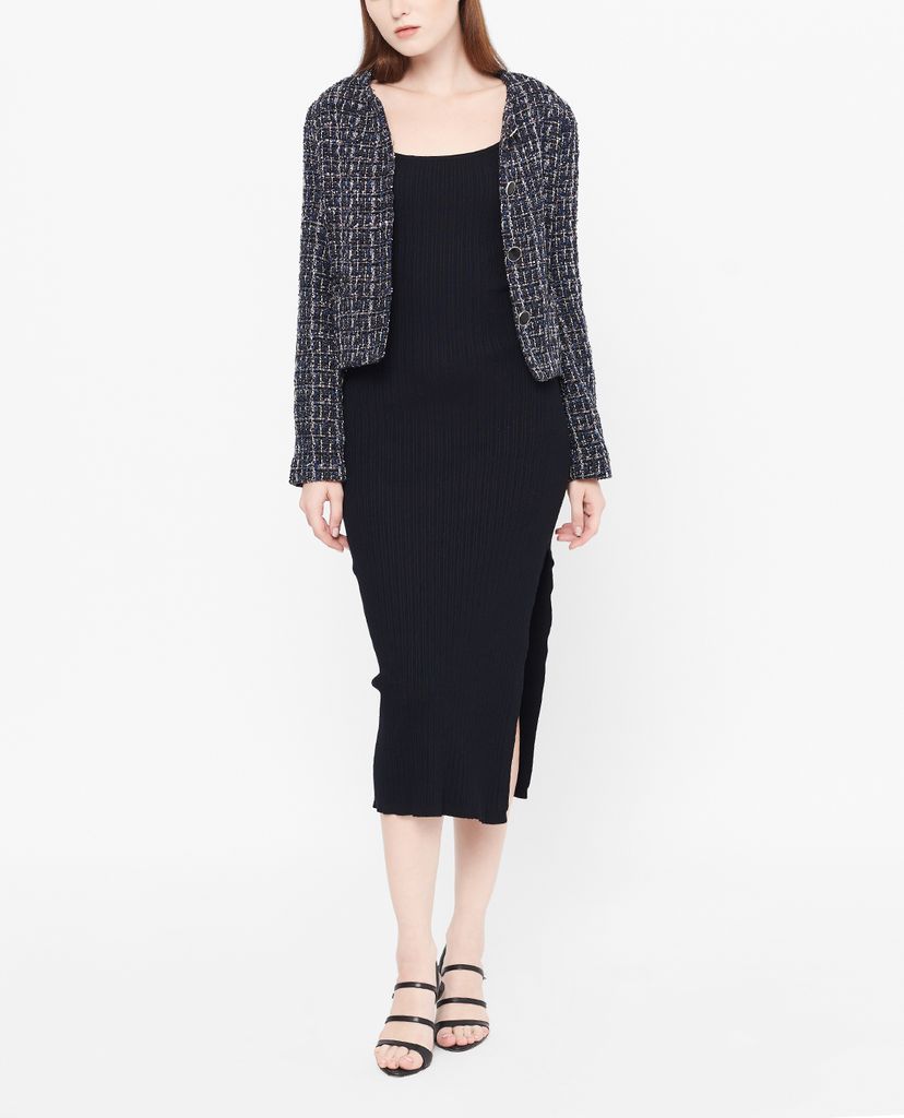 GIGI - Áo khoác nữ cổ tròn phối nút Boxy tweed