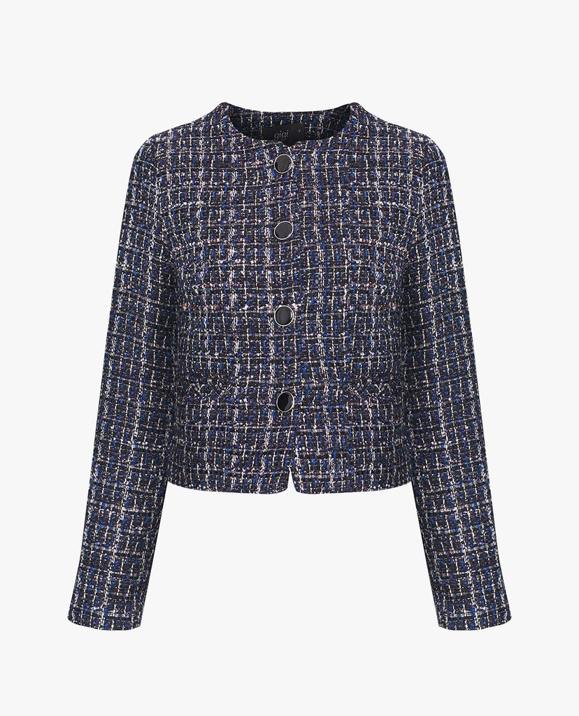 GIGI - Áo khoác nữ cổ tròn phối nút Boxy tweed