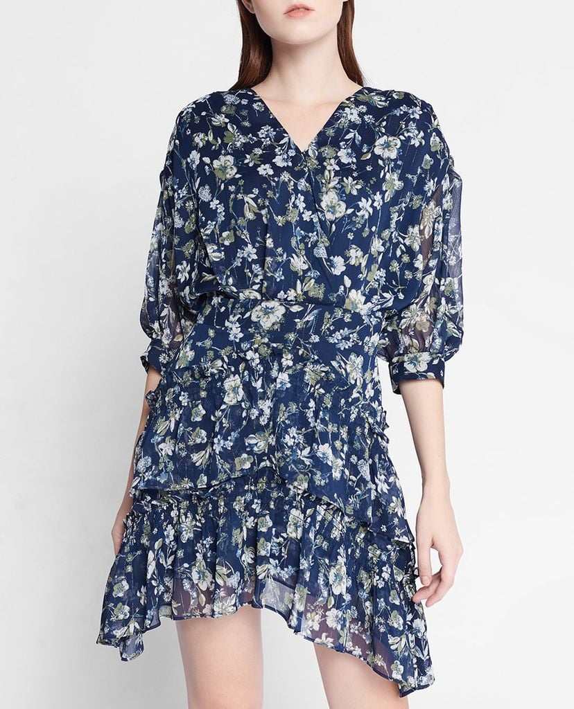 GIGI - Đầm mini cổ V tay ngắn Tiered Ruffles