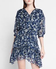 GIGI - Đầm mini cổ V tay ngắn Tiered Ruffles