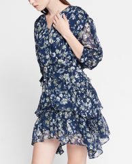 GIGI - Đầm mini cổ V tay ngắn Tiered Ruffles