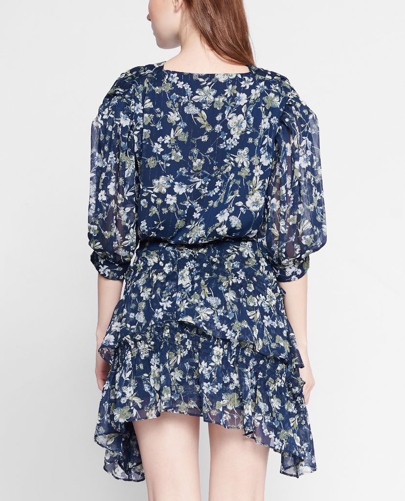 GIGI - Đầm mini cổ V tay ngắn Tiered Ruffles