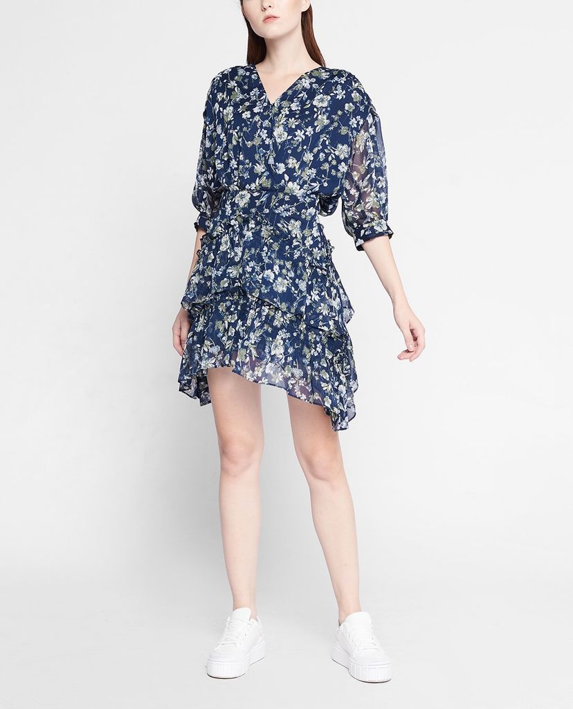 GIGI - Đầm mini cổ V tay ngắn Tiered Ruffles