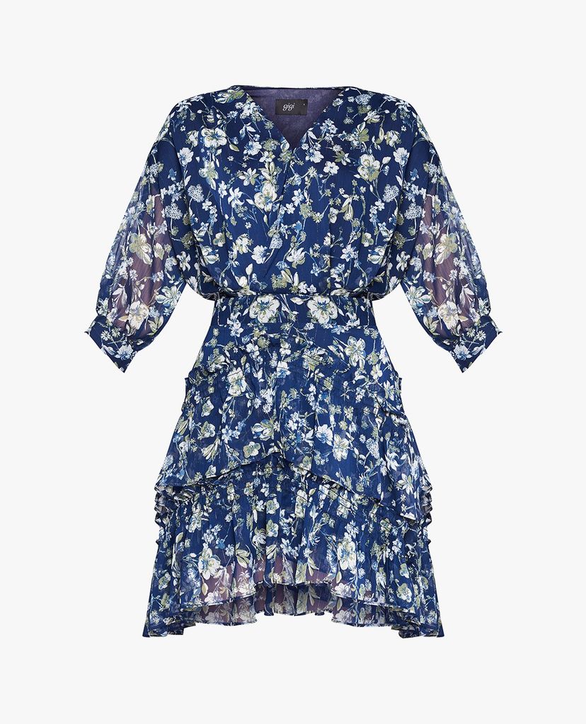 GIGI - Đầm mini cổ V tay ngắn Tiered Ruffles