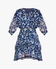 GIGI - Đầm mini cổ V tay ngắn Tiered Ruffles