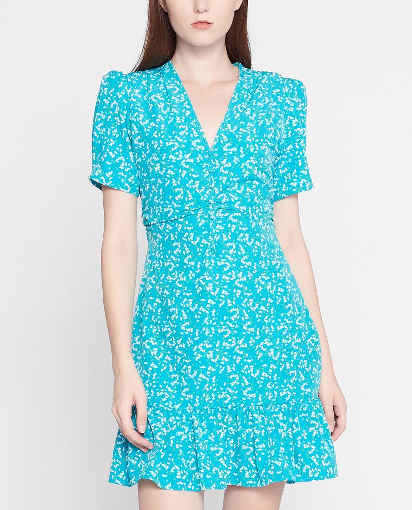 GIGI - Đầm mini cổ V tay ngắn Ruched Waist