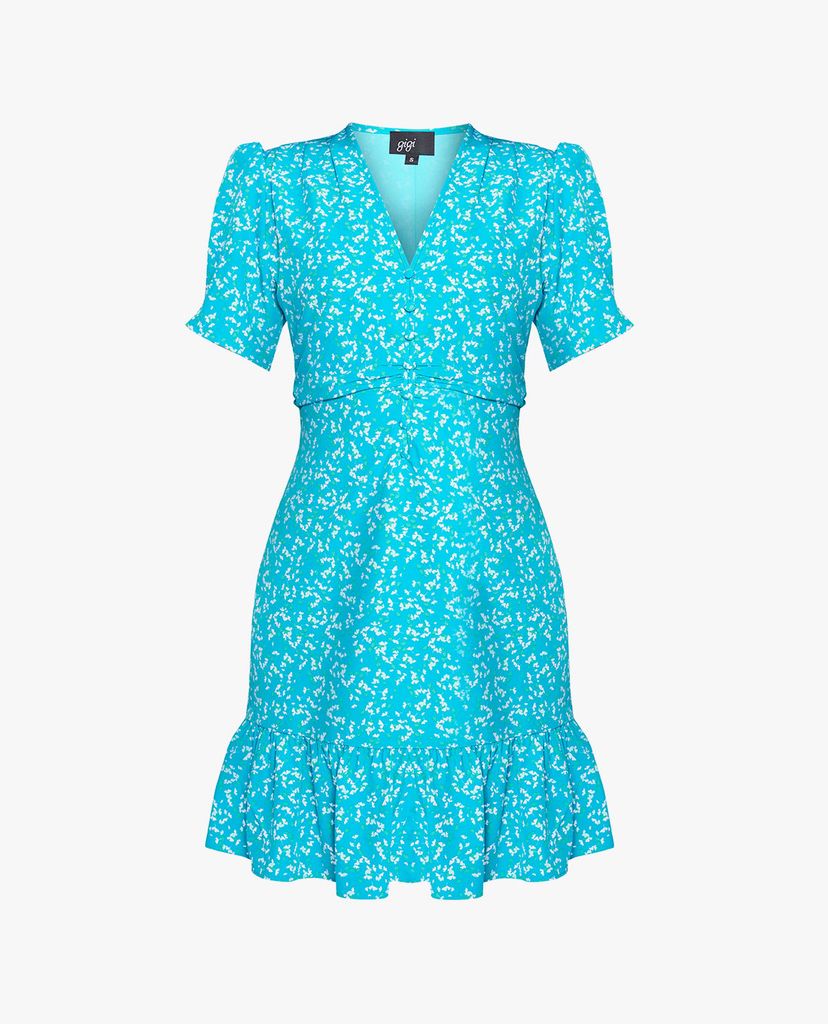 GIGI - Đầm mini cổ V tay ngắn Ruched Waist