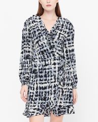 GIGI - Đầm mini cổ V tay dài Wrap Ruffles