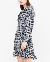 GIGI - Đầm mini cổ V tay dài Wrap Ruffles