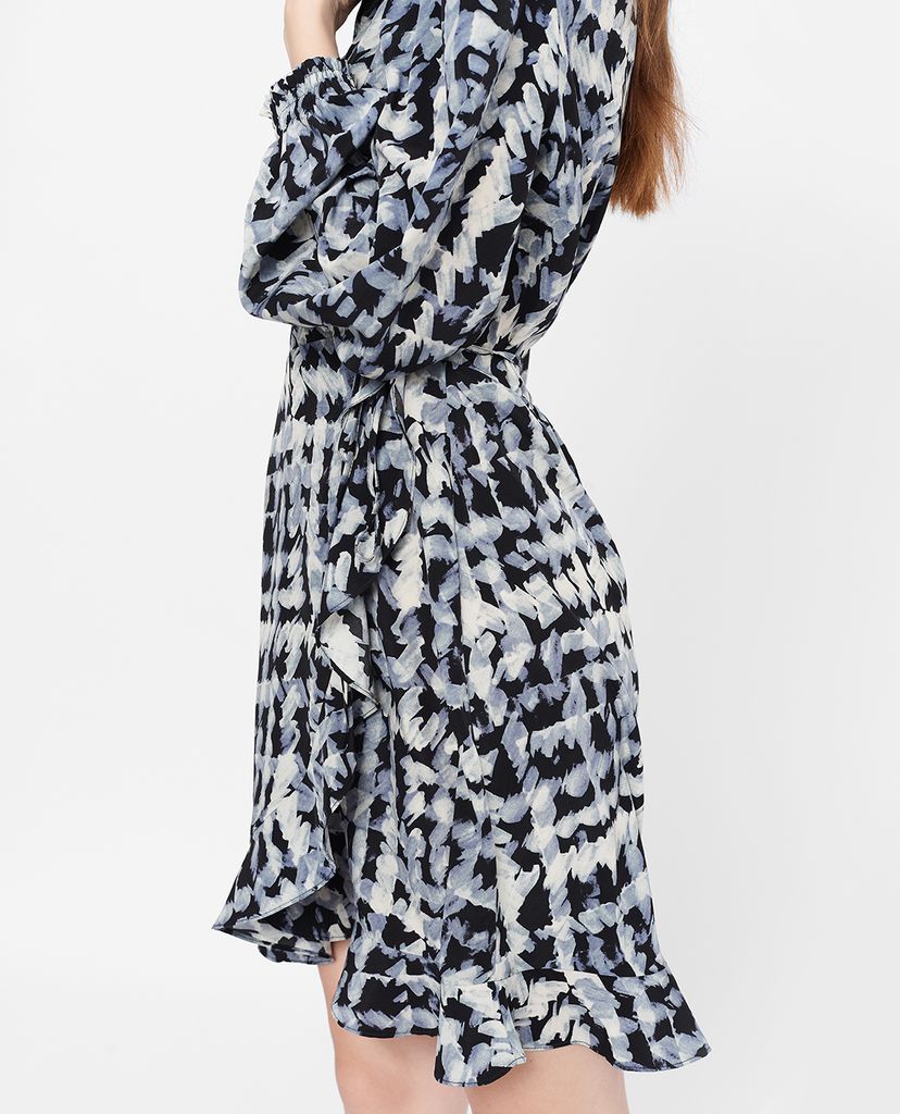 GIGI - Đầm mini cổ V tay dài Wrap Ruffles