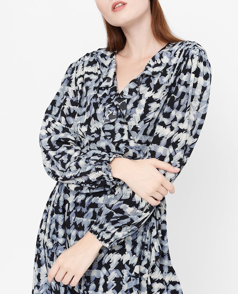 GIGI - Đầm mini cổ V tay dài Wrap Ruffles
